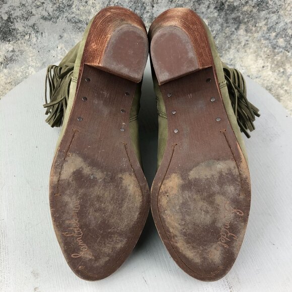 Sam Edelman Women's Size 11M Louie Green Leather Fringe High Heel Ankle Boots - Picture 10 of 15